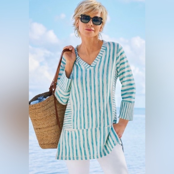 Soft Surroundings| Nautical Striped Long Tunic Sweater, Size Large•••Beachy - Picture 2 of 13